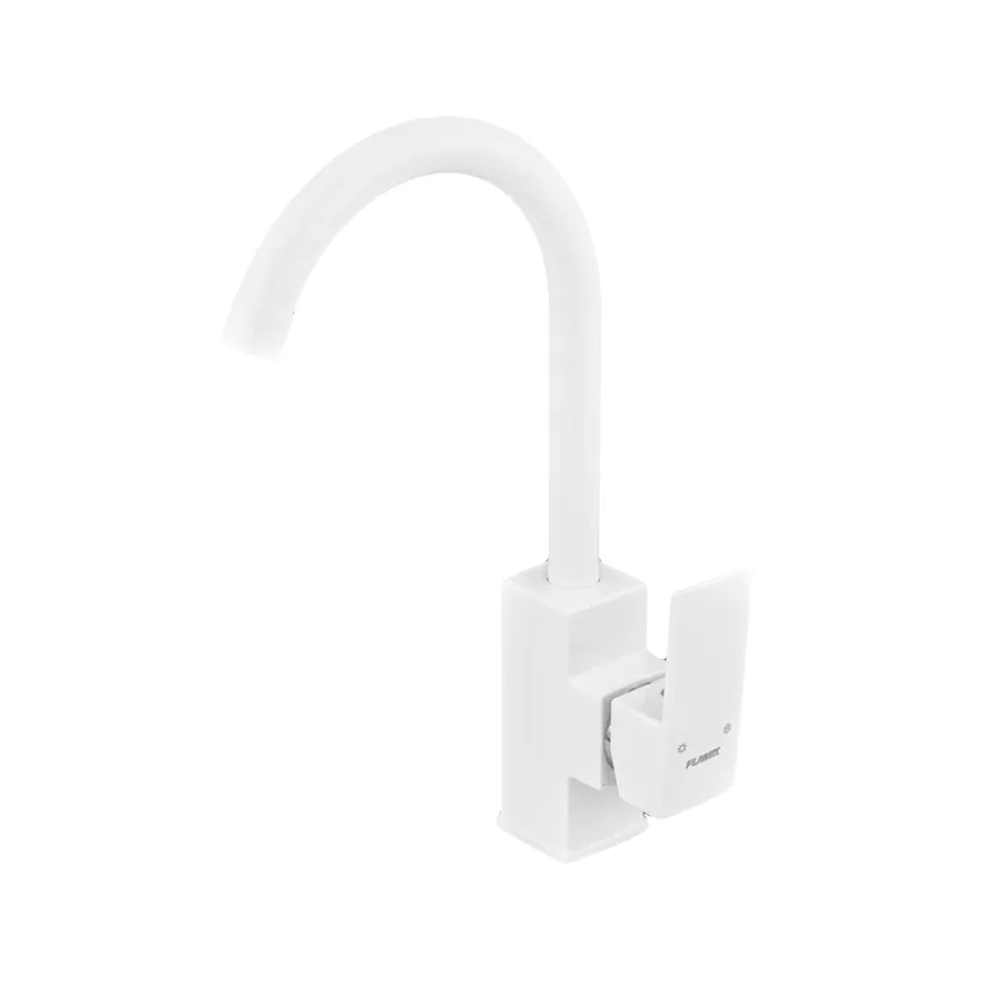 Смеситель кухонный с подводом PLAMIX Kubus-011 White (PM0674)