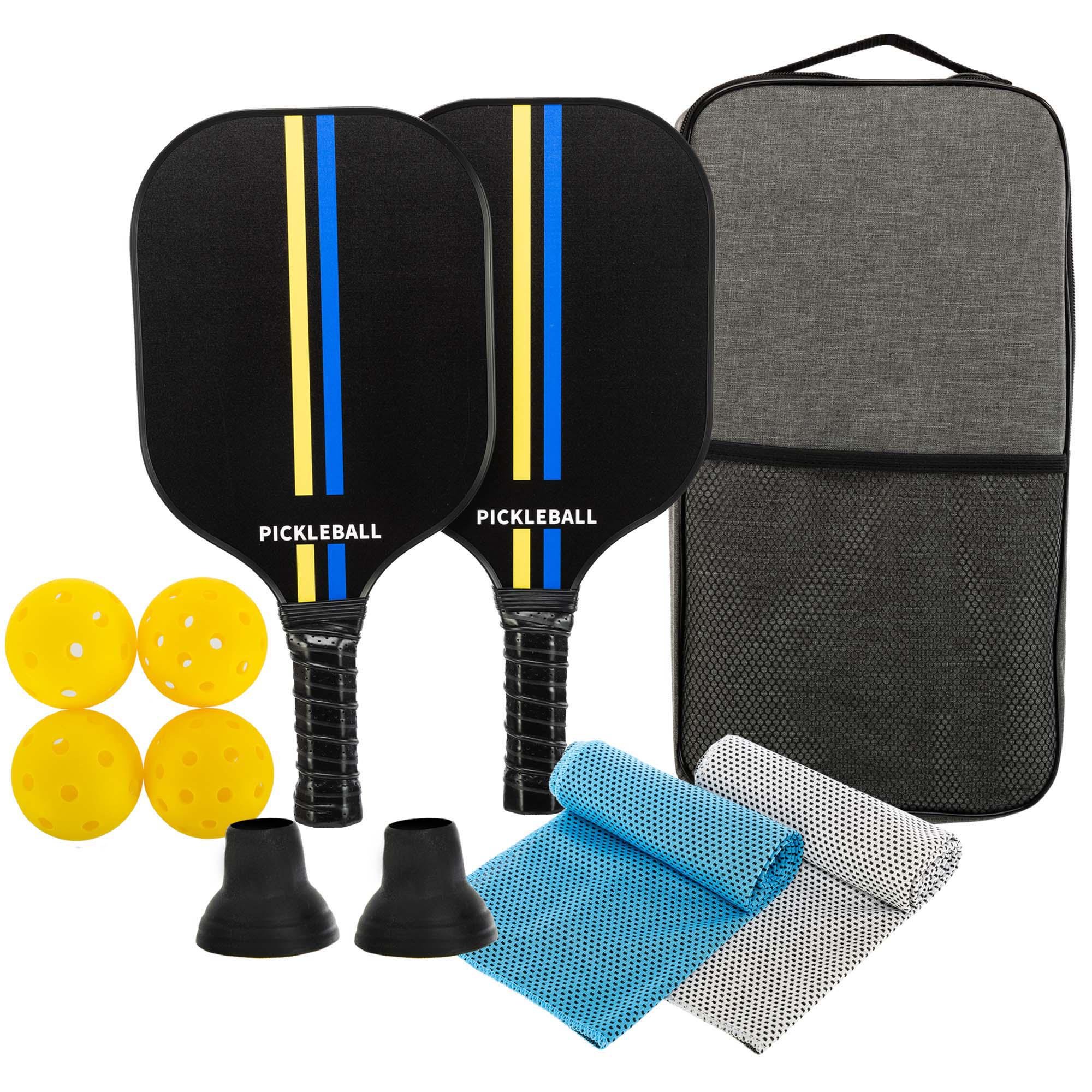 Набор для пикболла SP-Sport PICKLEBALL MT-8730 2 ракетки 4 мяча полотенце с чехлом (MT-8730_Черный-желтый-голубой)
