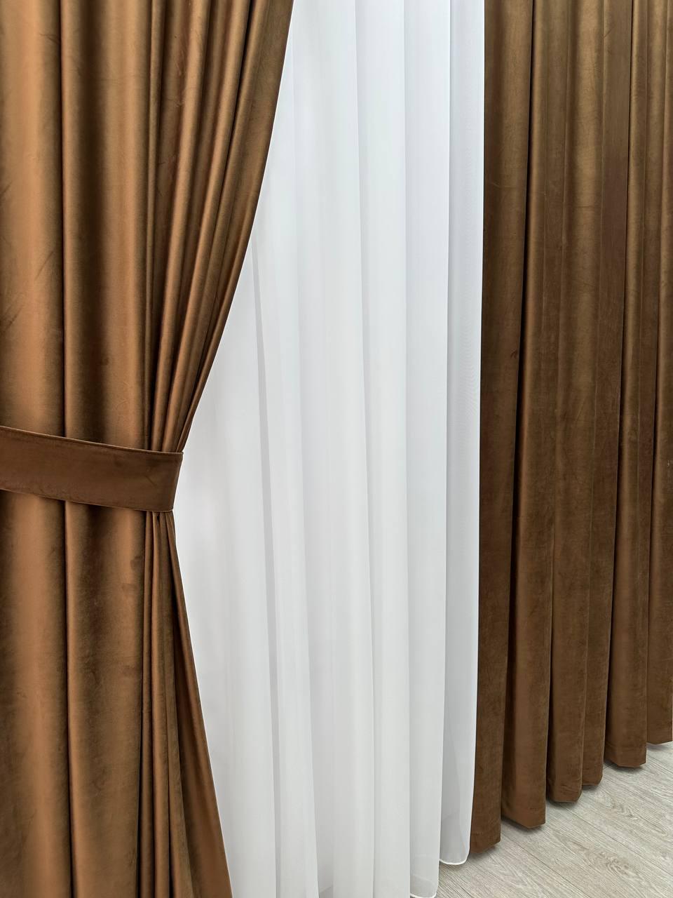 Штора велюрова на тасьмі 6 см 300x250 см Коричневий (6319-N17-Т43) - фото 2 Штора велюрова на тасьмі 6 см 300x250 см Коричневий (6319-N17-Т43) - фото 2