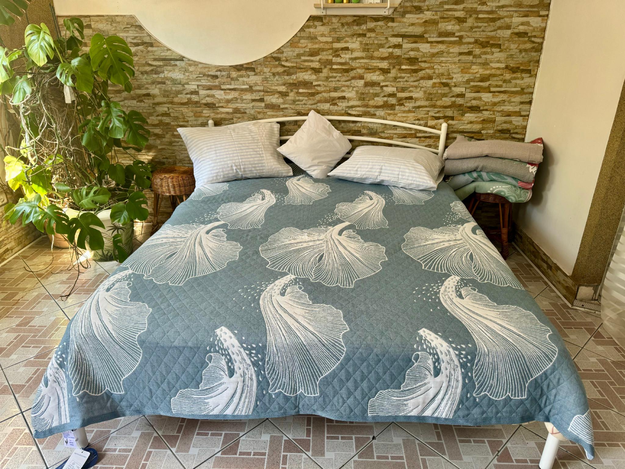 Простынь из льна евро Ракушка 230х200 см Синий (L7074-B/-230)