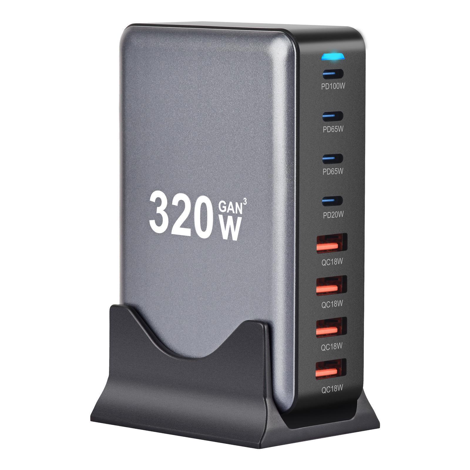Зарядная станция многопортовая ILEPO 320W на 4 USB и 4 Type-C Black (19026)