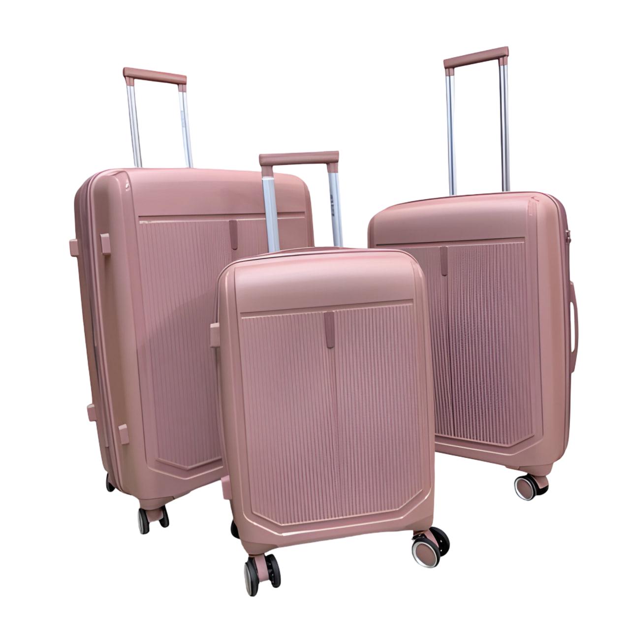 Набор чемоданов 3в1 пластик с кодовым замком и телескопической ручкой Пудровый (РР-011)