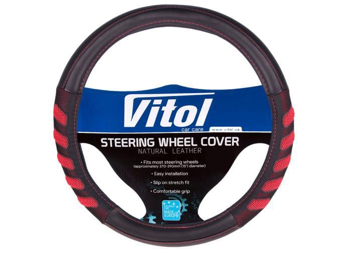 Чехол на руль авто VLU-1808010 BK/RD M Черный/Красный