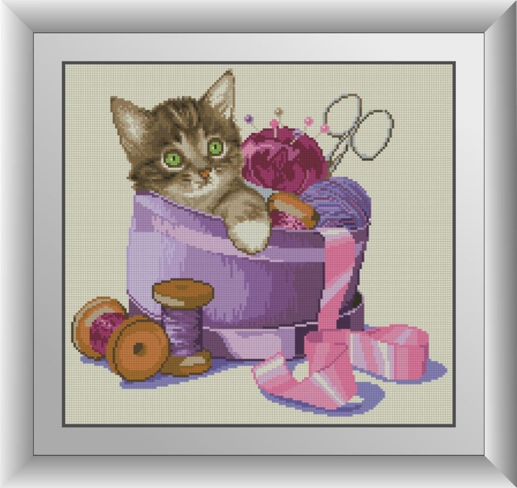 Алмазная мозаика Dream Art Котенок в рукодельной коробочке 39x42 см (DA.30414)