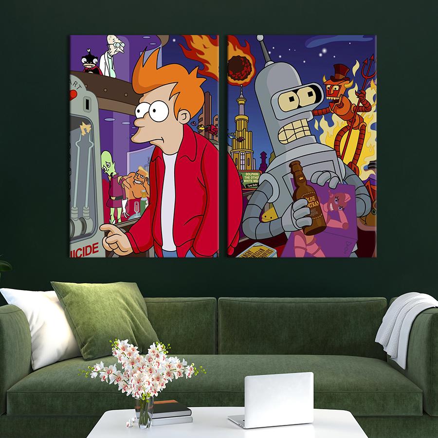 Настенный декор диптих картина на холсте для интерьера Futurama 165x122 см (712-2)