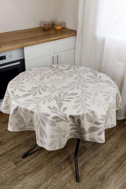 Скатерть Simfoni Серые листья на натюрель d 136 см (33615)