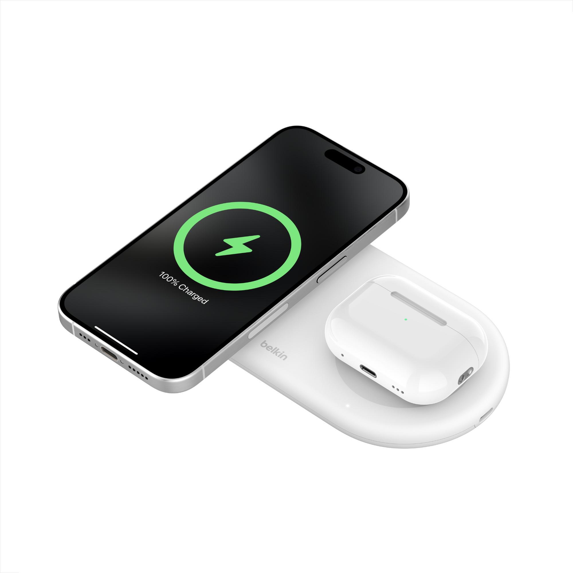 Зарядное устройство беспроводное Belkin 2в1 з Qi2 15 Вт с кабелем USB-C - USB-C 1,5 м Белый (WIZ021VFWH) - фото 4