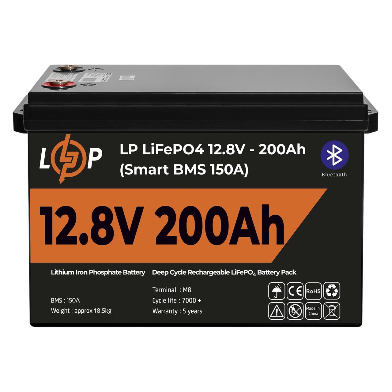 Аккумулятор LP LiFePO4 12V 12,8V-200 Ah 2560Wh Smart BMS 150А с BT пластик