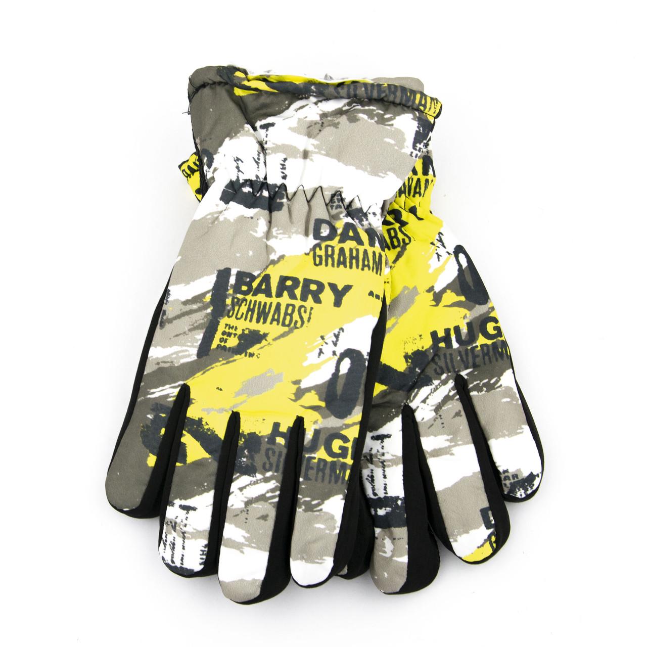 Перчатки болоневые лыжные подростковые с мехом на резинке с принтом 10-12 лет Желтый (23-6-8)