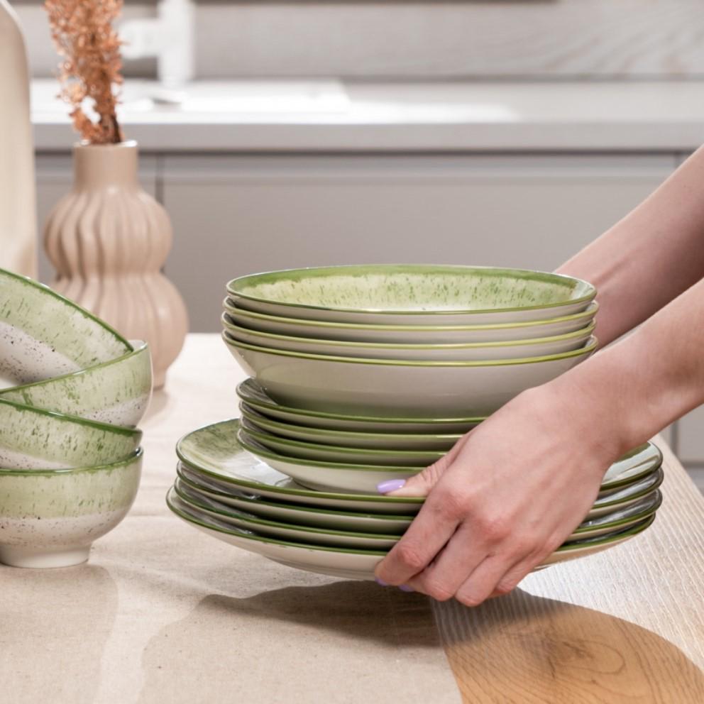 Столовый сервиз Ardesto Siena 4 предмета 1 персона фарфор Бело-зеленый - фото 8 Столовый сервиз Ardesto Siena 4 предмета 1 персона фарфор Бело-зеленый - фото 8