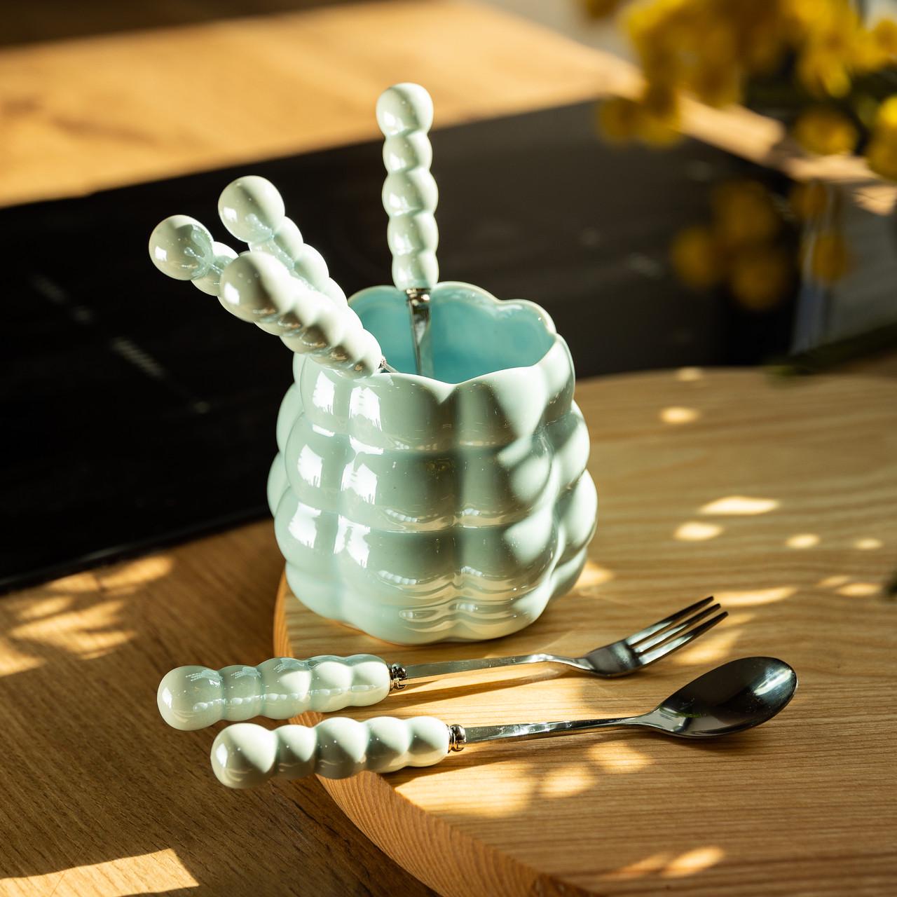 Набір виделок та ложок десертних з керамічною підставкою Блакитний (HP-20-57) - фото 2