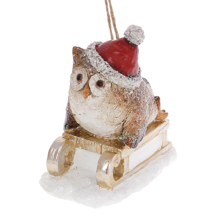 Декоративная фигурка на подвесе BonaDi Совушка-2 на санках 9 см (218-991)