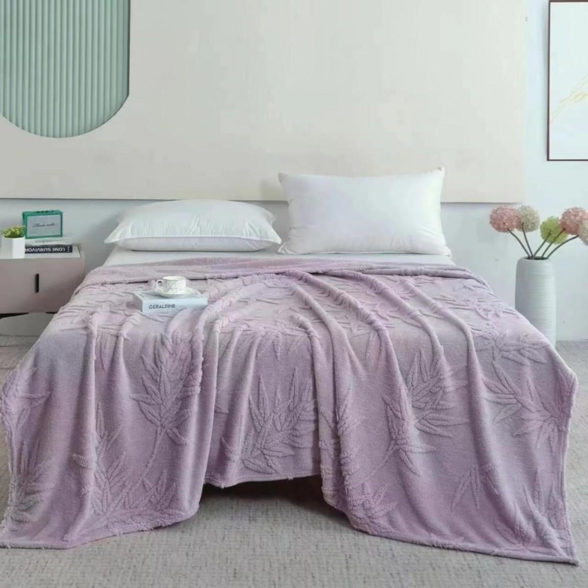 Плед пушистый Koloco Листья евро 200х230 см Сиреневый (39981)