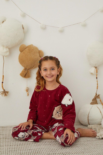 Пижама для девочек Медведи из флиса полар 110 см Бордовый (PM42230) Пижама для девочек Медведи из флиса полар 110 см Бордовый (PM42230)