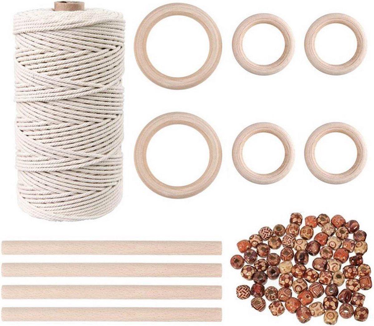 Набор для макраме бусины деревянные/кольца/палочка-основа/шнур (6397)