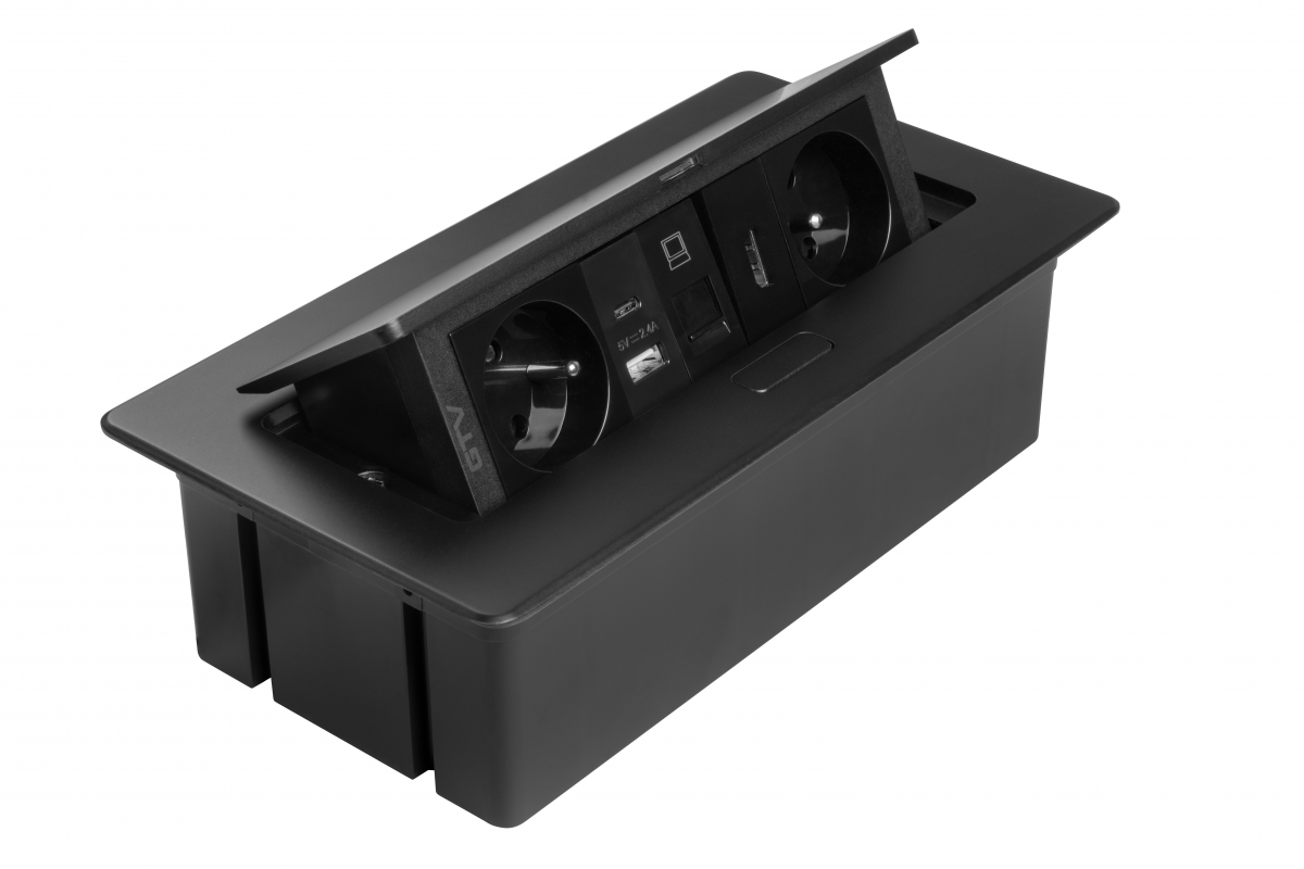 Розетка мебельная в столешницу врезная GTV MULTISOFT 2хShuko USB-A/C RJ45 HDMI кабель 1,5 м Черный (28688104)