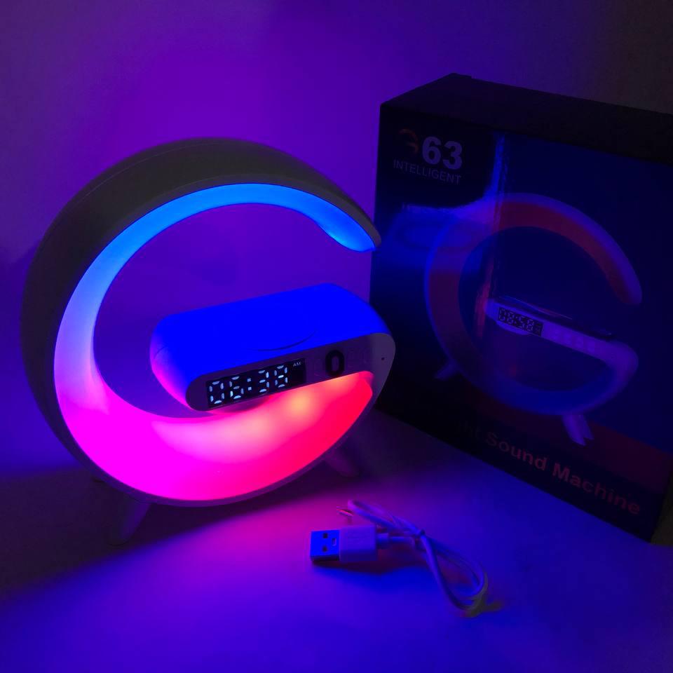 Ночник G63 мини с Bluetooth колонкой/беспроводной зарядкой 10W часами и RGB подсветкой - фото 2 Ночник G63 мини с Bluetooth колонкой/беспроводной зарядкой 10W часами и RGB подсветкой - фото 2