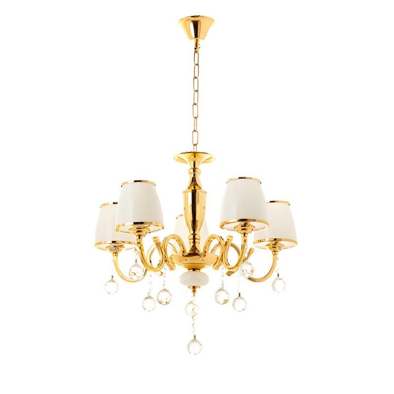 Люстра подвесная Light House ES-15418/5/gold на пять ламп с абажурами Золото