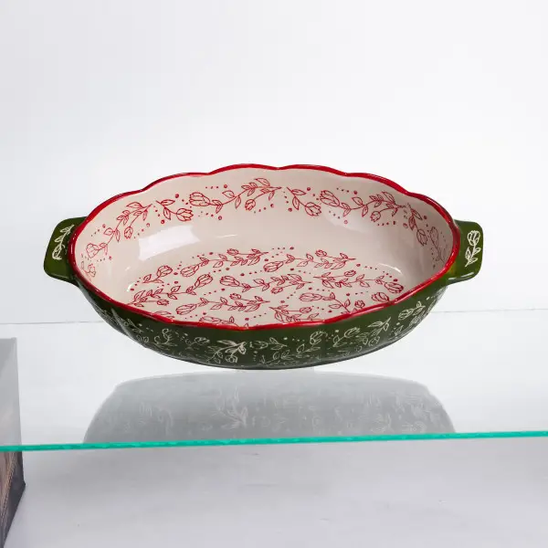 Форма для выпечки Vintage фарфоровая 1 л овальная Зеленый (147-107-HM05-02) - фото 3 Форма для выпечки Vintage фарфоровая 1 л овальная Зеленый (147-107-HM05-02) - фото 3