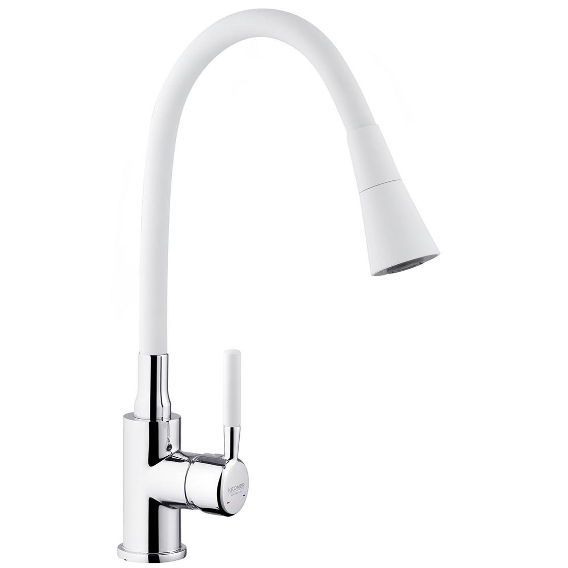 Змішувач для кухні Kroner KRM Kuche-C132WHI CV033128 з гнучким виливом Білий (230863)