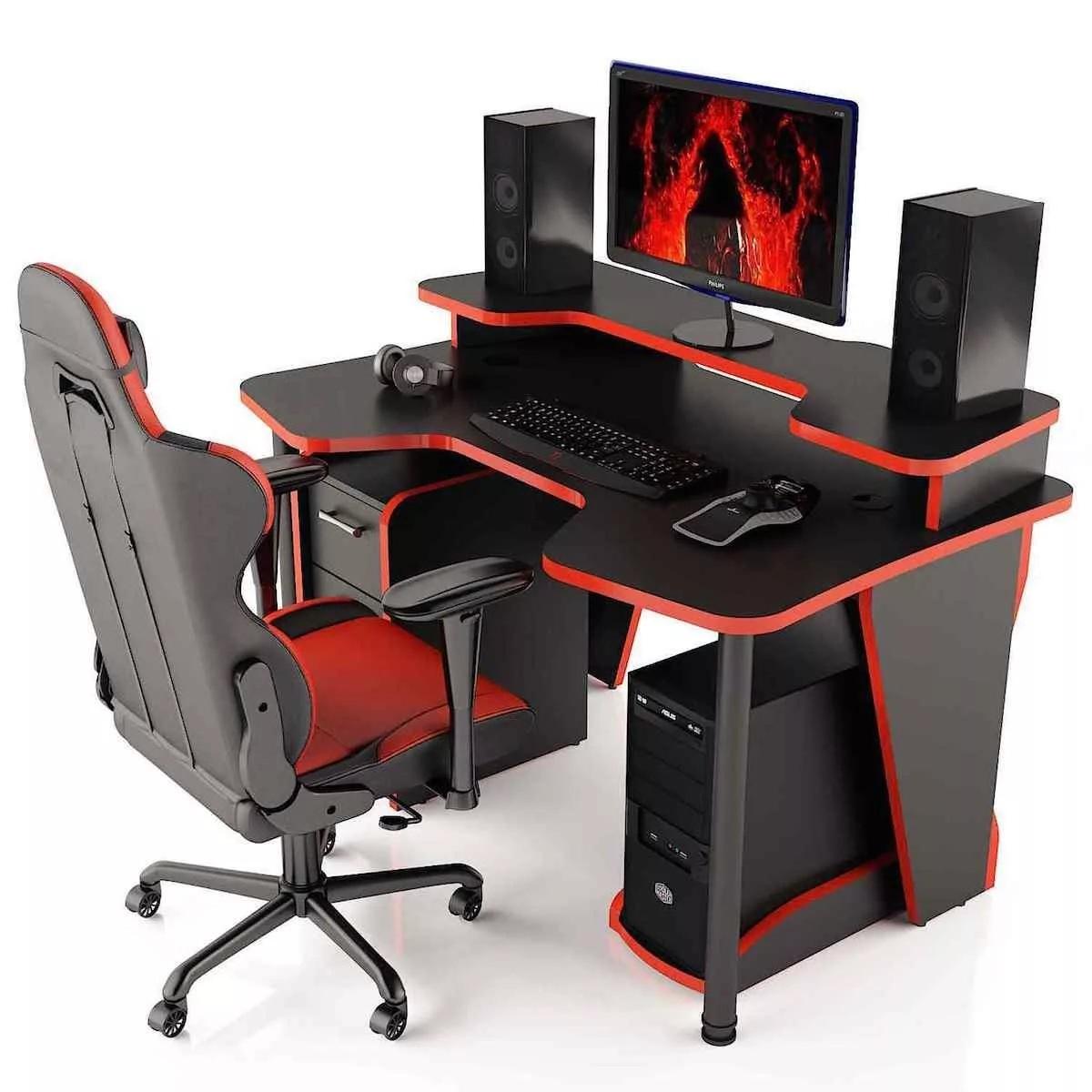 Стіл геймерський CNC mebli Comfort GT14N з надстройкою та ящиками 120 см Black/Red (10361) - фото 3