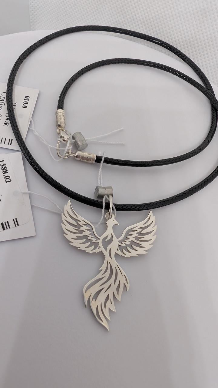 Колье оберег Феникс серебро 925 пробы 3 см и шнурок от 40 по 65 см Черный (2988986927)