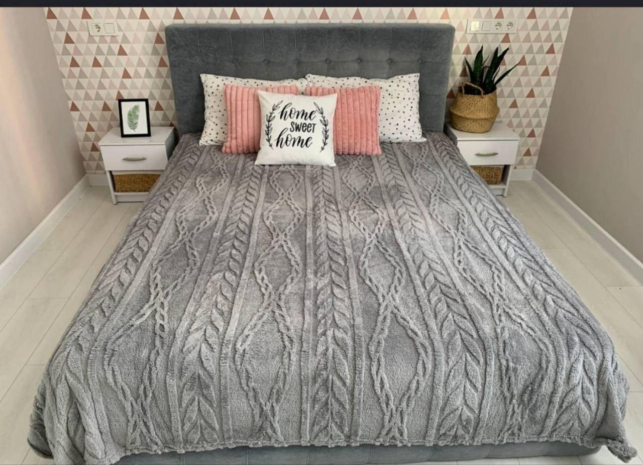 Плед-одеяло евро на овчине 200х230 см Серый (23390121)