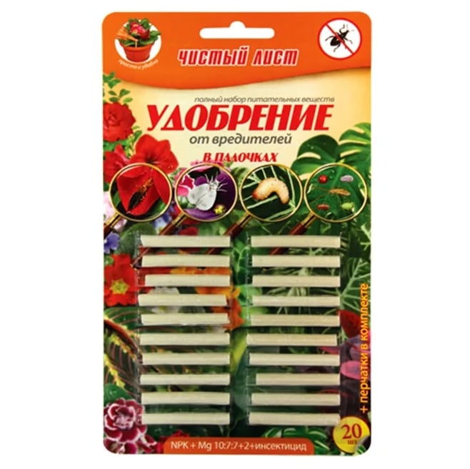 Удобрение для растений Florа кристаллическое в палочках от вредителей 20 шт (1893)