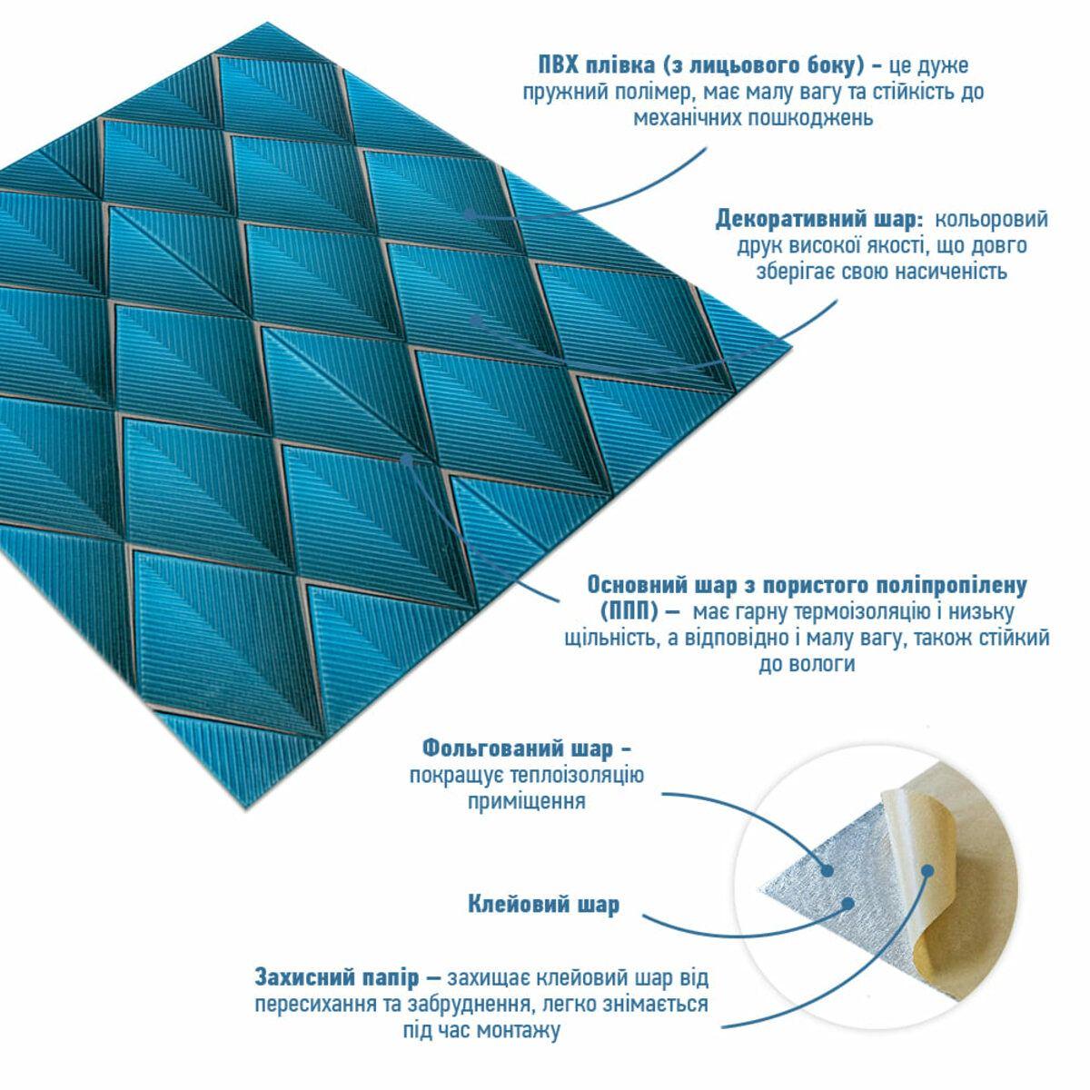 3D-панель Ромб стінова 700х770х4 мм Cиній (SW-00001985) - фото 3