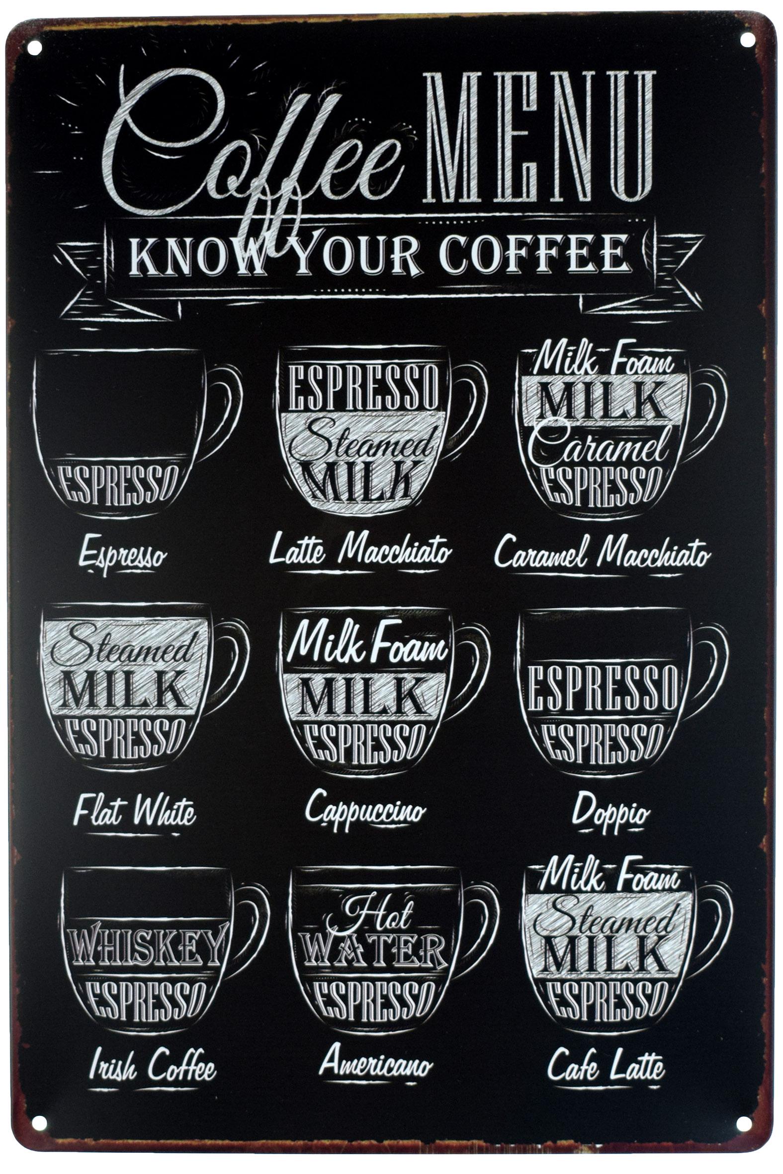 ᐉ Табличка металлическая Кофе Меню, Знай Свой Кофе/Coffee Menu Know ...