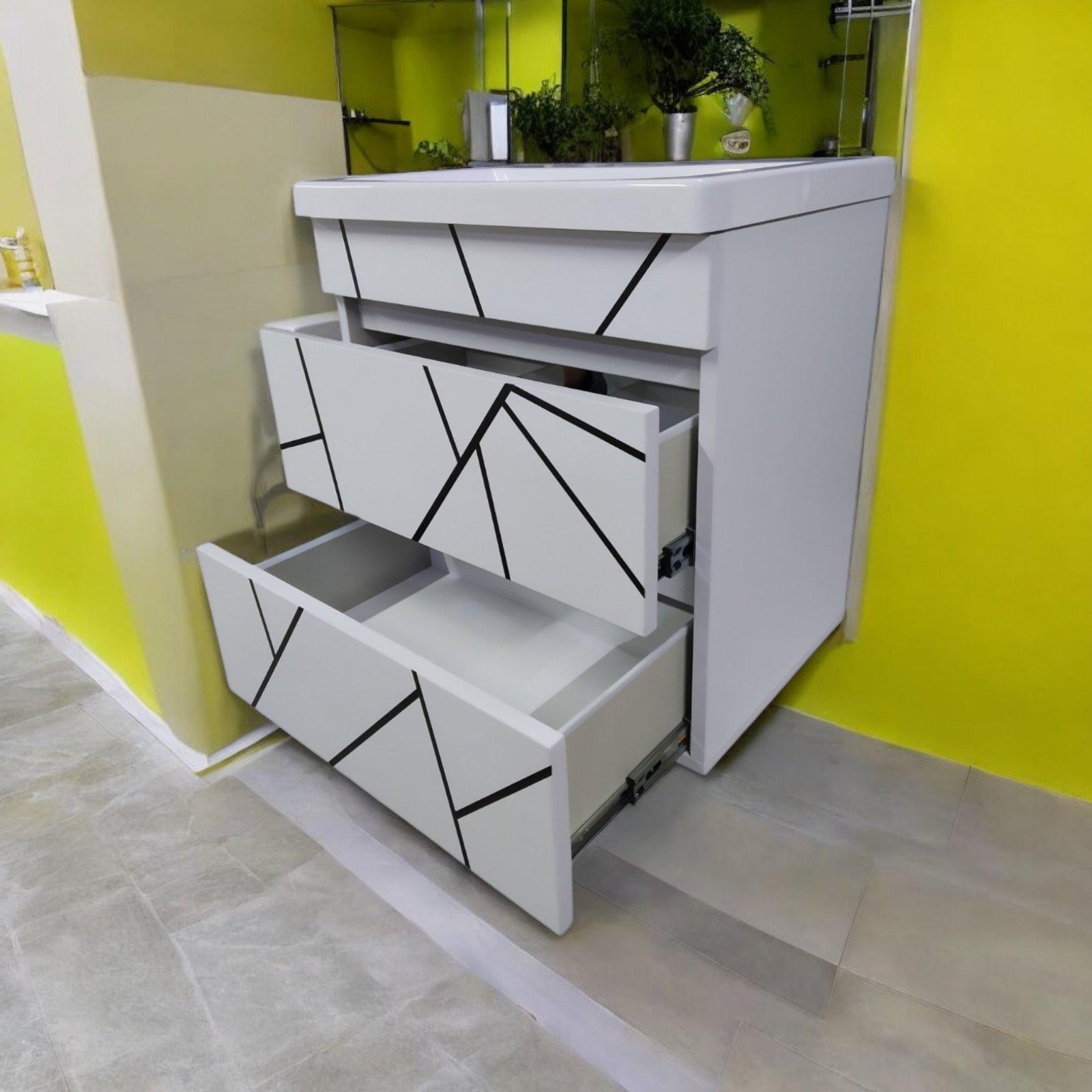 Тумба подвесная для ванной комнаты пластиковая Mikola-M Atlant Chaos 80 см White/Black (2383) - фото 11 Тумба подвесная для ванной комнаты пластиковая Mikola-M Atlant Chaos 80 см White/Black (2383) - фото 11