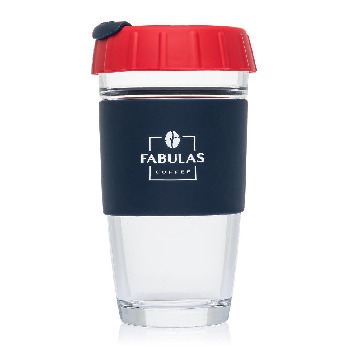 Чашка Fabulas с крышкой Glass/Silicone 450 мл Красный/Синий (3195)