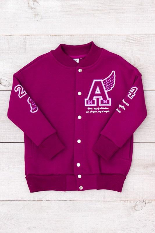 Бомбер теплий для дівчинки на кнопках з написом Носи Своє 116 см Фуксія (6404-025-33-5)