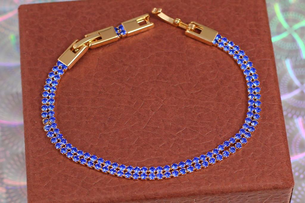 Браслет Xuping Jewelry дорожки из синих фианитов 17 см 4 мм Золотистый