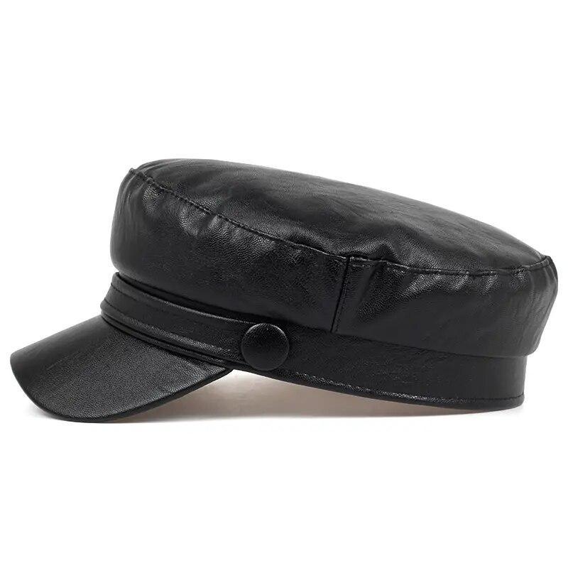 Кепи женская с козырьком из искусственной кожи 56-58 см Черный (6533) - фото 2