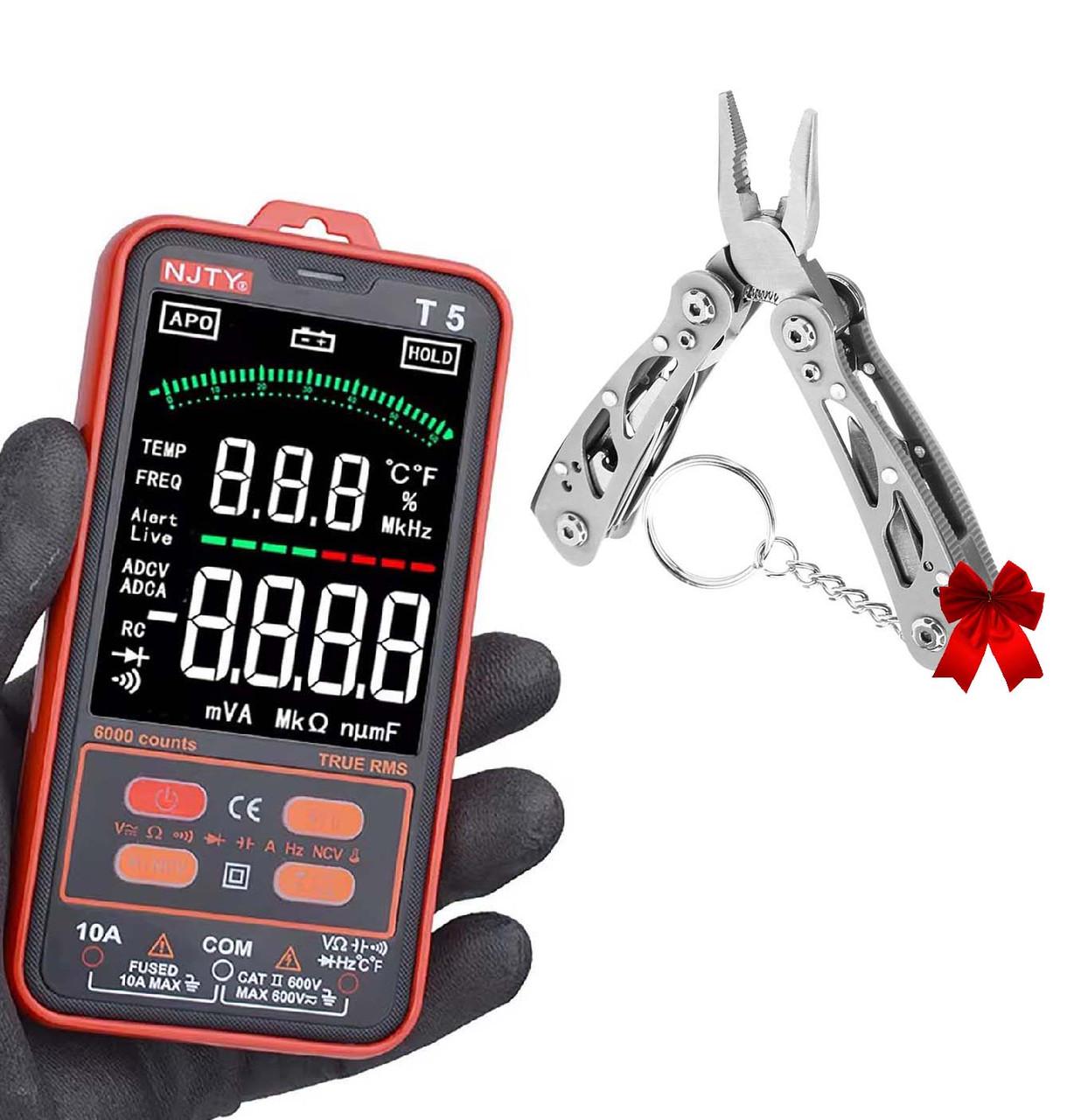 Мультиметр цифровой с дисплеем 4" 600V 10АNCV True RMS и мультитул плоскогубцы 10в1 Silver - фото 6