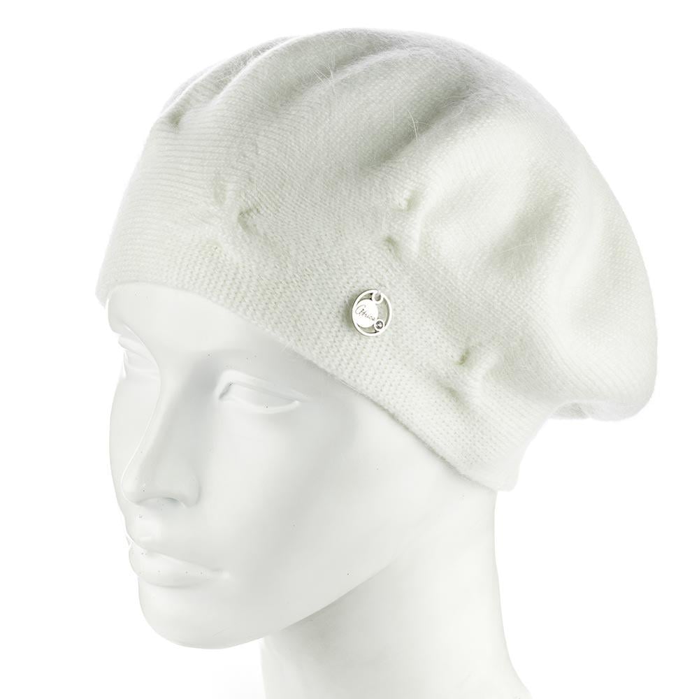 Берет женский ангоровый двойной Atrics WH910 с узором Белый