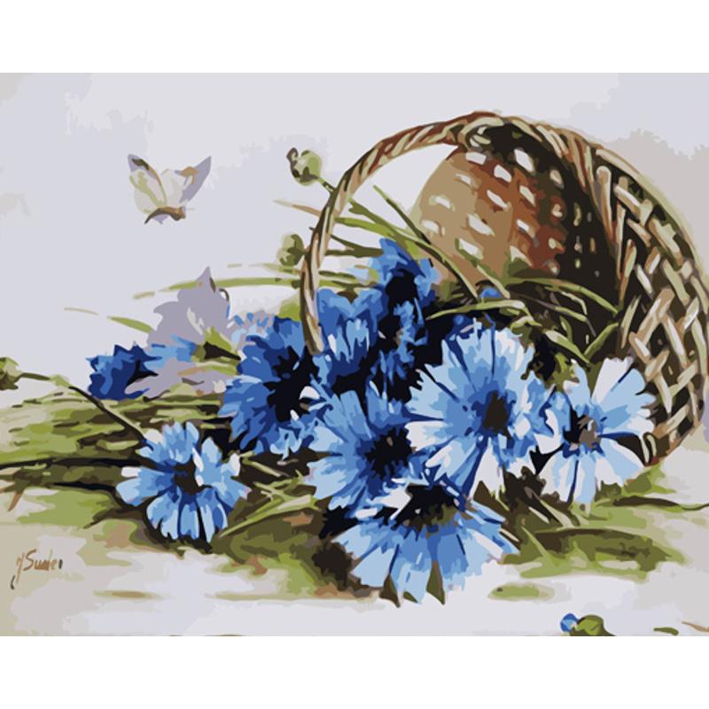 Картина по номерам Strateg Премиум Ковшик васильков с лаком и уровнем 40x50 см (GS1359)