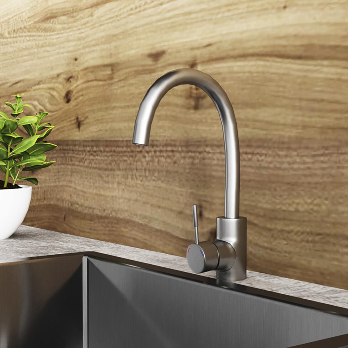 Смеситель для раковины с поворотным изливом Kroner KRP Edelstahl Klassisch ESG011 Нержавеющая сталь (CV022999) - фото 3 Смеситель для раковины с поворотным изливом Kroner KRP Edelstahl Klassisch ESG011 Нержавеющая сталь (CV022999) - фото 3