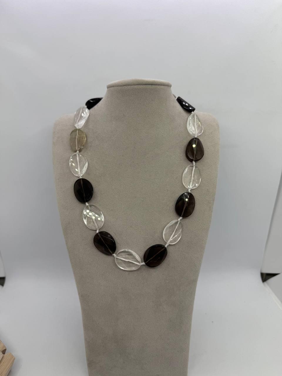 Бусы из дымчатого и прозрачного кварца 28x22 мм 45 см Комбинированный (12945)