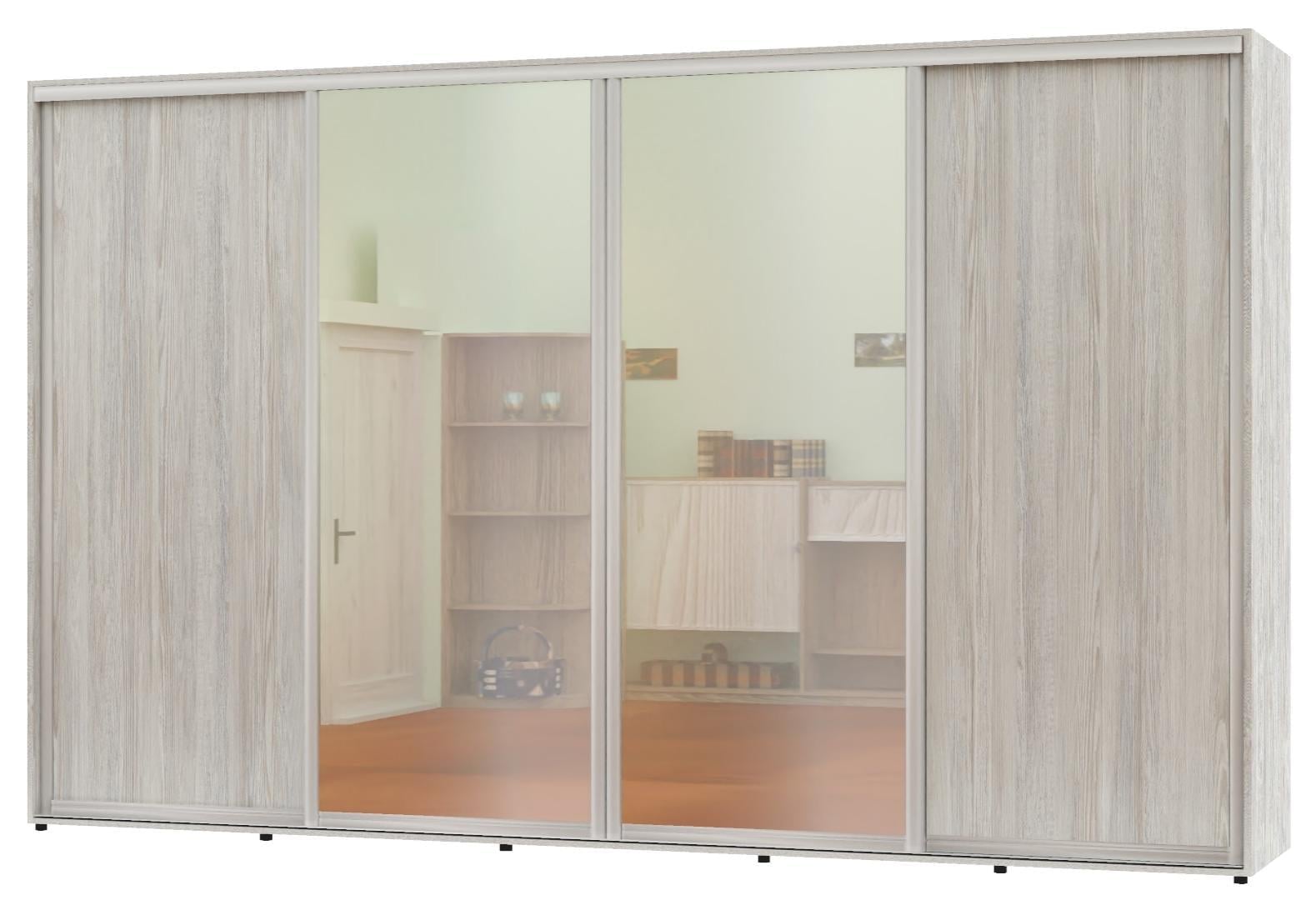 Шкаф-купе четырехдверный Алекса ДСП/зеркало/зеркало/ДСП 390x70x230 см Сосна Натти Шкаф-купе четырехдверный Алекса ДСП/зеркало/зеркало/ДСП 390x70x230 см Сосна Натти