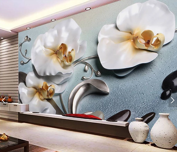 Фотообои 3D флизелиновые цветочные для спальни/зала/кухни Блестящие орхидеи