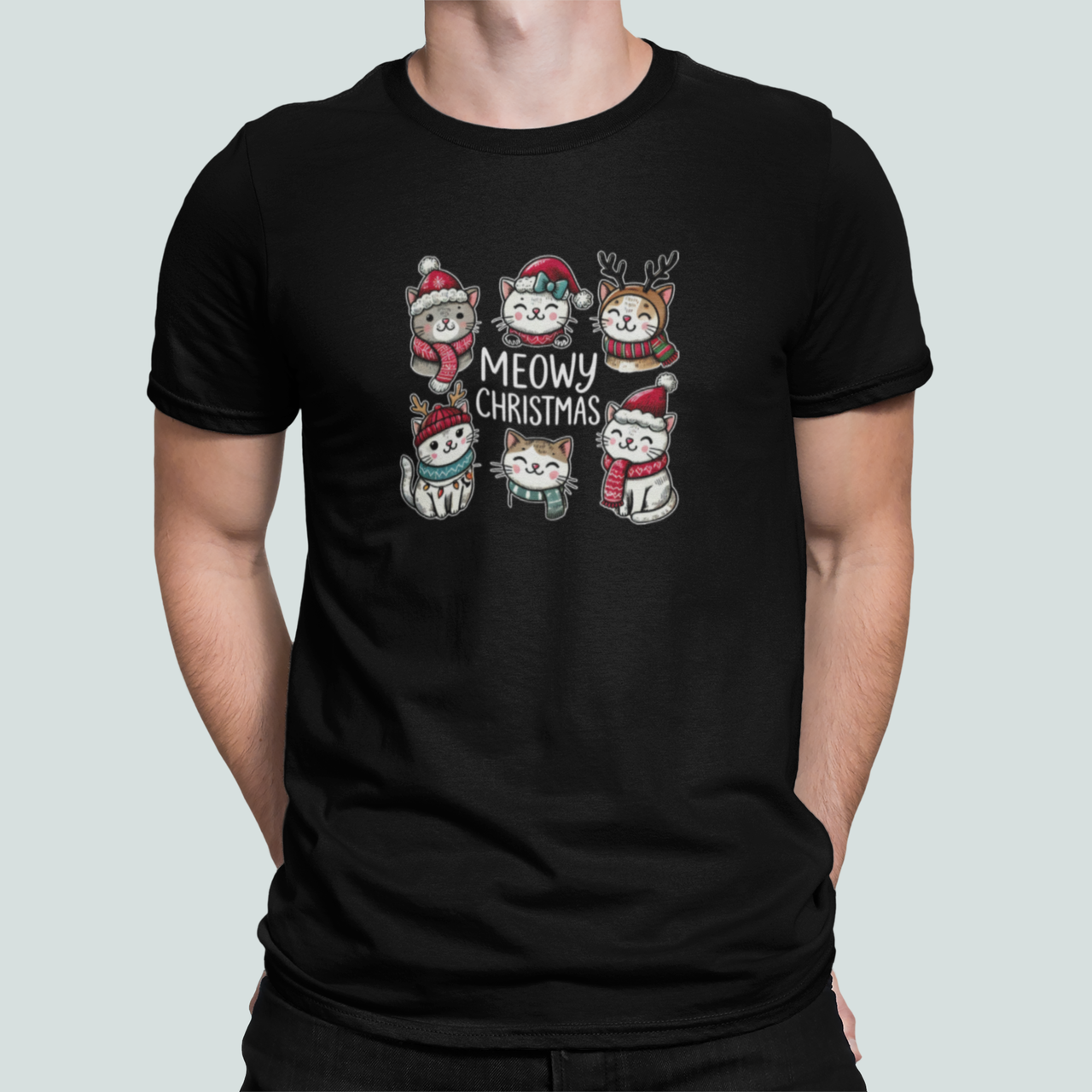 Футболка мужская новогодняя Stedman с принтом "Meowy Christmas" Котики XXXL Черный (НГ175-6)