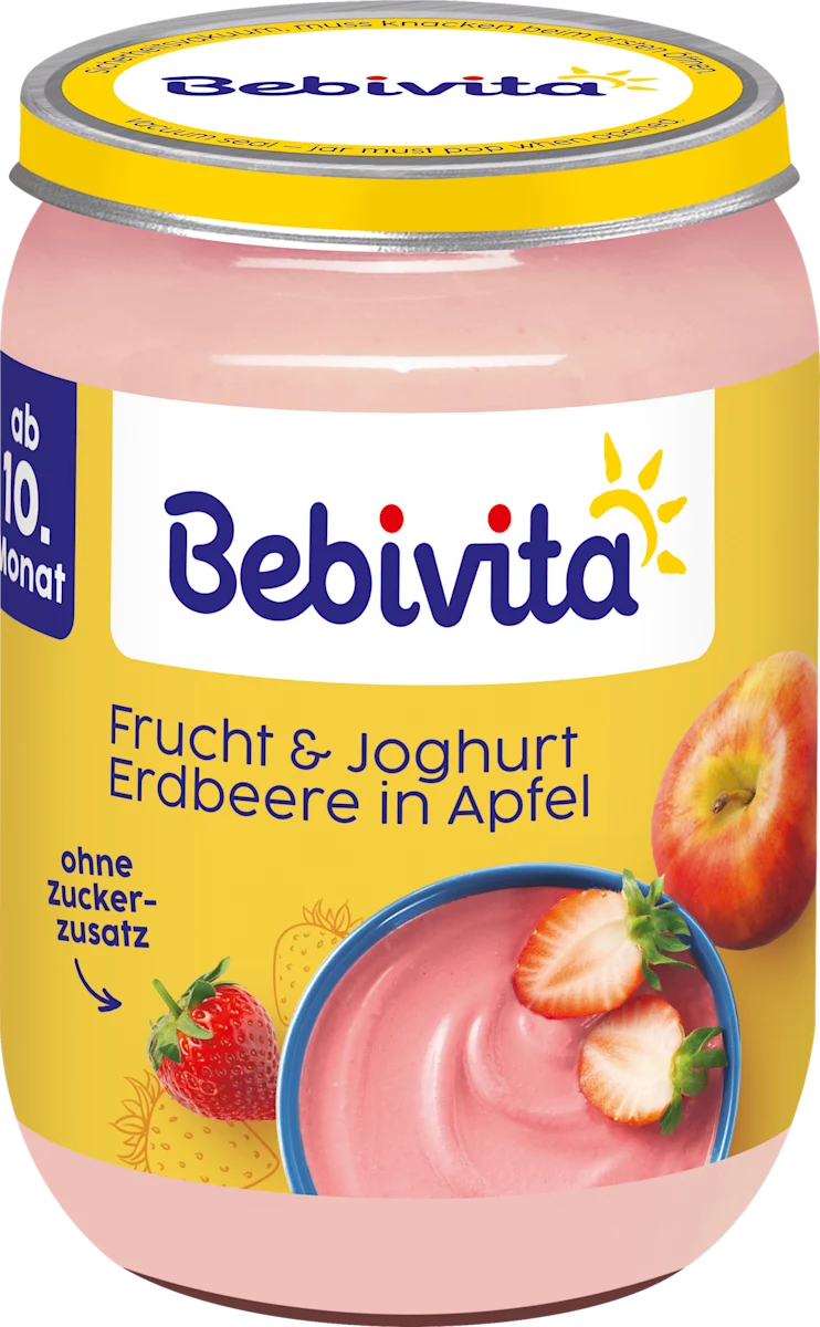Пюре фруктово-йогуртовое Bebivita с КЛУБНИКОЙ и ЯБЛОКОМ для детей с 10 месяцев 160 г (2939271159)