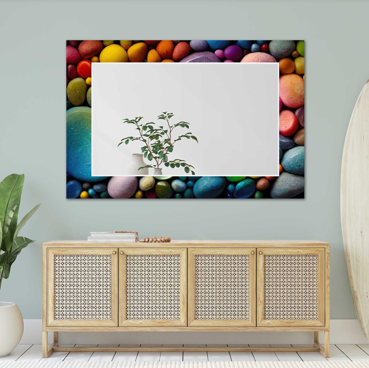 Зеркало на стену NovellaPrint с рисунком камней прямоугольное 90х60 см (2011.6)