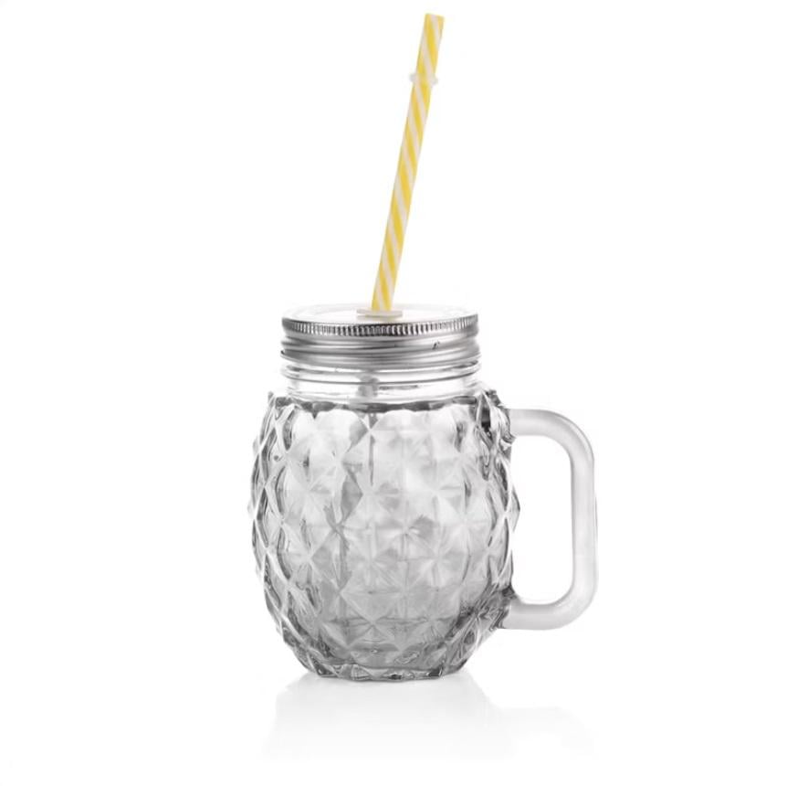 Чашка-банка стеклянная Ананас с крышкой и трубочкой прозрачная 500 мл (OS-K9481)