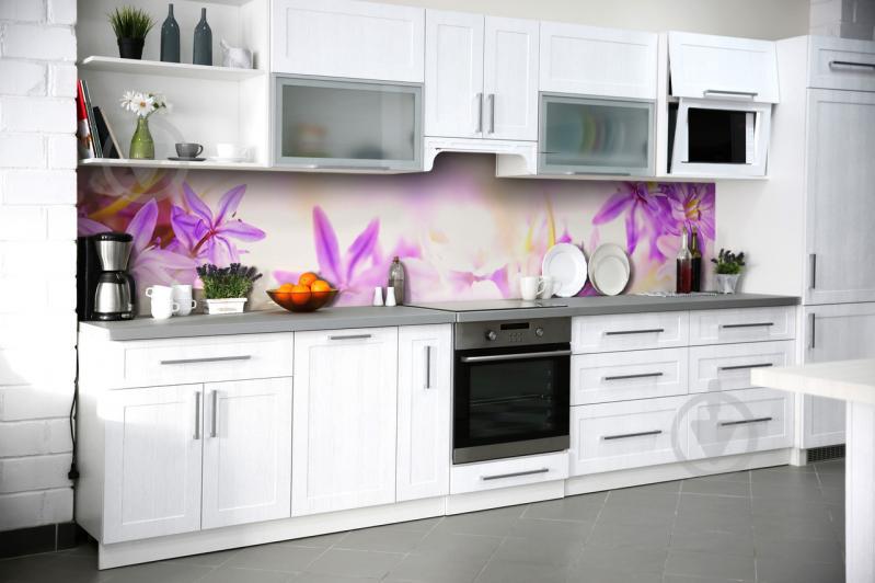 Скинали на кухню Zatarga «Фиолетовые цветы» 600х2500 мм виниловая 3Д наклейка кухонный фартук самоклеящаяся Z180380