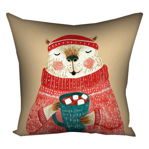 Подушка с принтом габардиновая Капибара из какао 40х40 см (4P_26NY019)