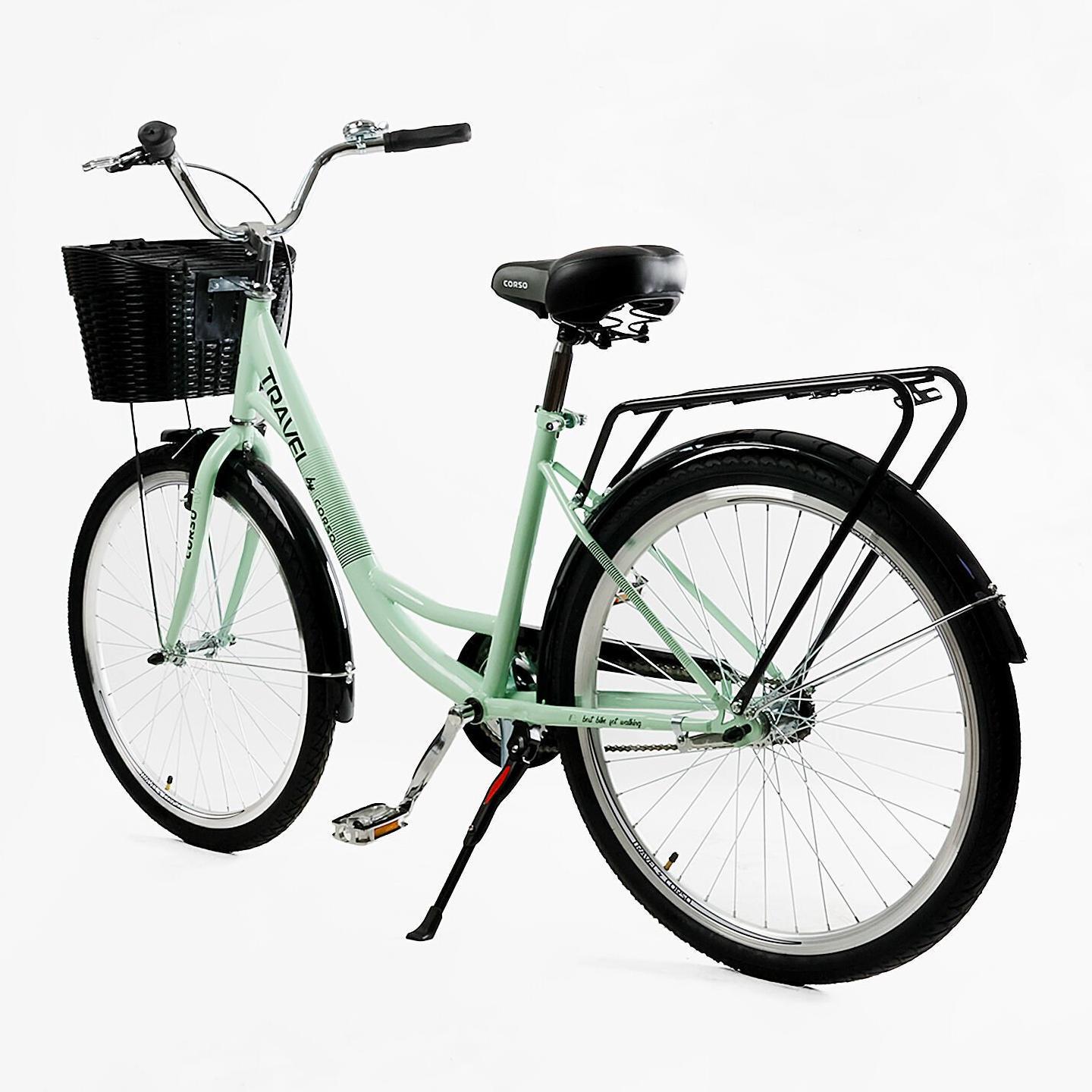 Велосипед міський Corso Travel з кошиком та багажником рама 16,5/26" Зелений - фото 3 Велосипед міський Corso Travel з кошиком та багажником рама 16,5/26" Зелений - фото 3