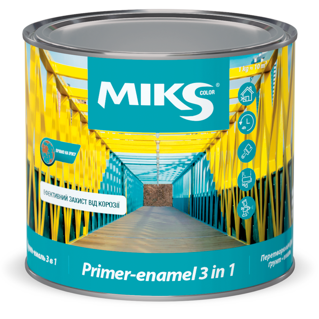 Грунт-емаль алкідна MIKS Color 3в1 антикорозійна 2,3 кг Сірий RAL 7046 (2493674128)